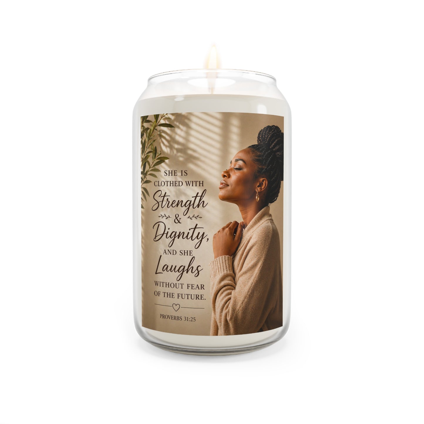 Inspirational Soy Candle — "She Is Clothed With Strength & Dignity" (13.75 oz)