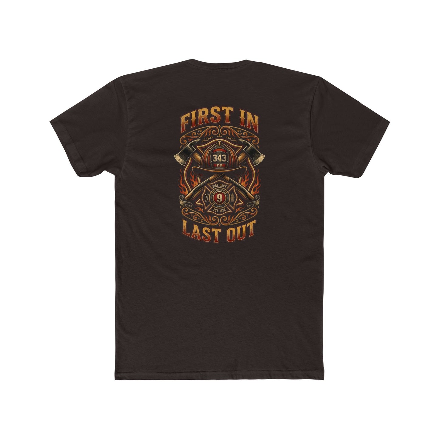 Firefighter T‑Shirt - "First In Last Out" Vintage Firefighter Crew Tee
