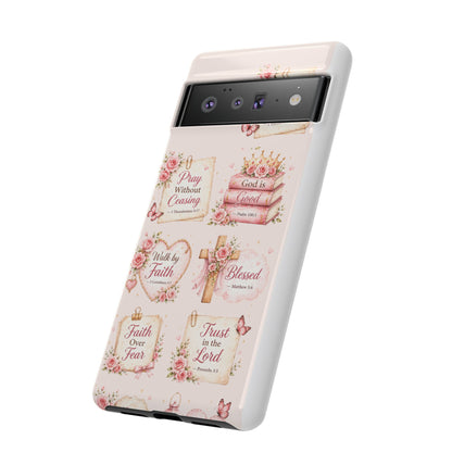 Christian Floral Phone Case — "Pray Without Ceasing" Faith Cross Design