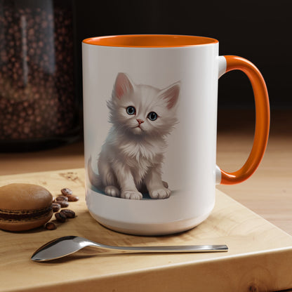 Cute White Kitten Accent Coffee Mug – 11/15oz Ceramic Cat Lover Gift