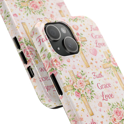 Faith Grace Love Cross Phone Case | Christian Floral iPhone Case