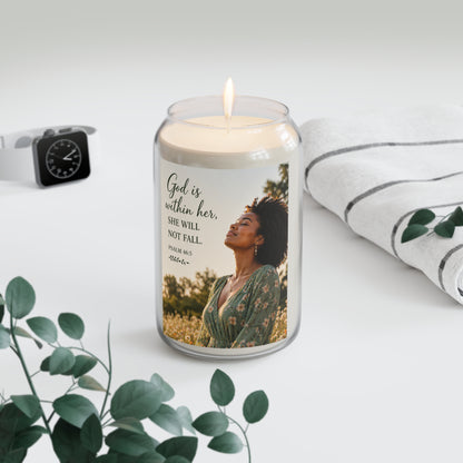 Inspirational Psalm Candle — "God is within her, she will not fall" Scented Soy Jar (13.75 oz)