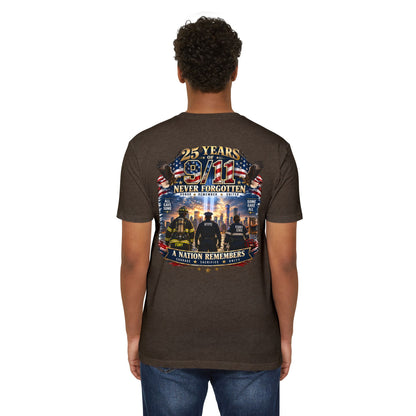9/11 Never Forgotten T-Shirt — 25 Years Tribute Memorial Tee