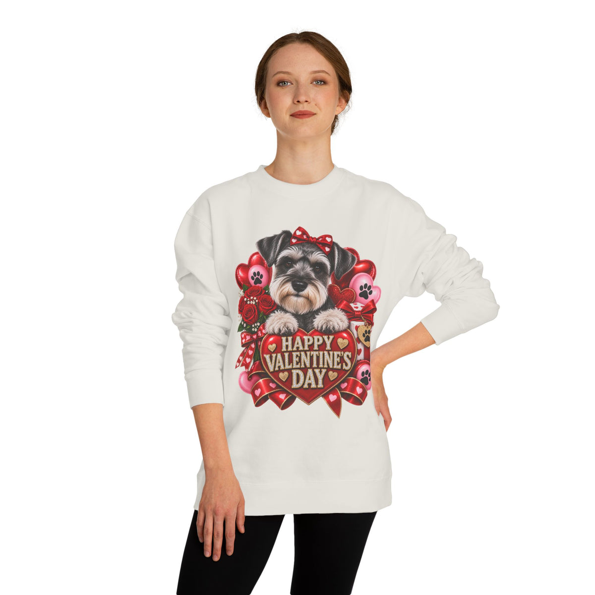 Valentine's Day Dog Sweatshirt — Cute Schnauzer "Happy Valentine's Day" Crewneck