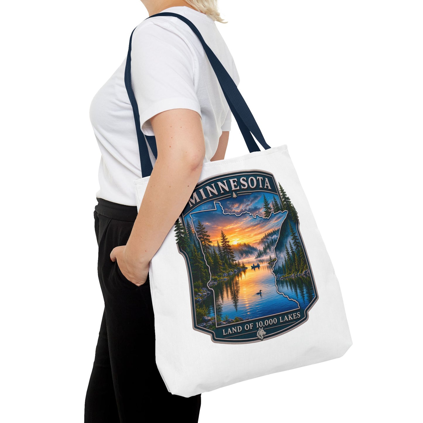 Minnesota Scenic Tote Bag — 'Land of 10,000 Lakes' Sunset Lake Design