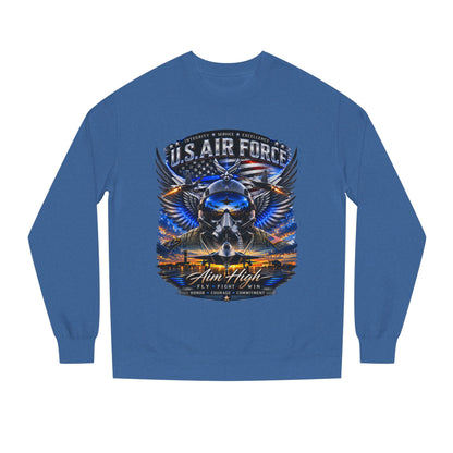 U.S. Air Force Crewneck Sweatshirt — "Aim High" Fighter Jet Graphic