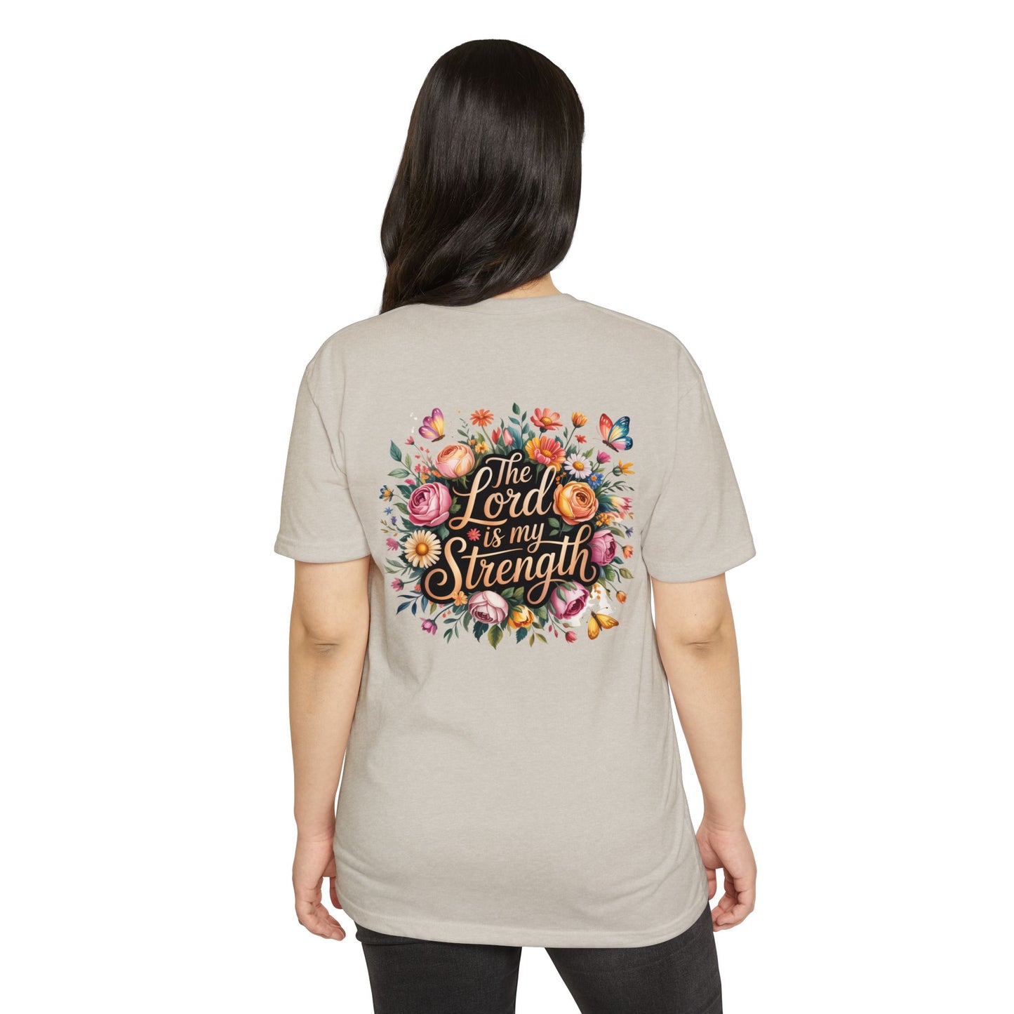 Christian T-Shirt — "The Lord Is My Strength" Floral Faith Tee