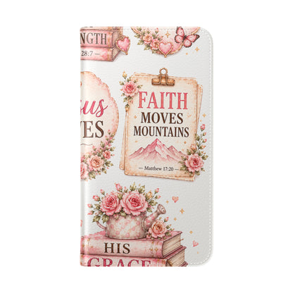 Christian Floral Phone Flip Case — "Jesus Saves" & Inspirational Scripture Wallet Cover
