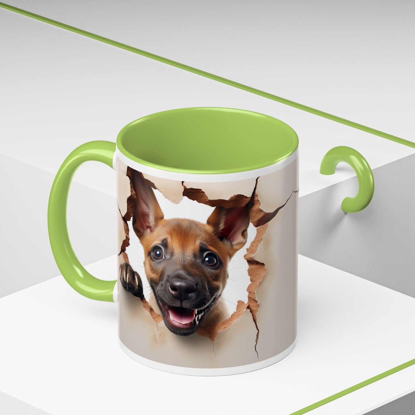 Dog Peeking Through Paper Accent Coffee Mug (11/15oz)