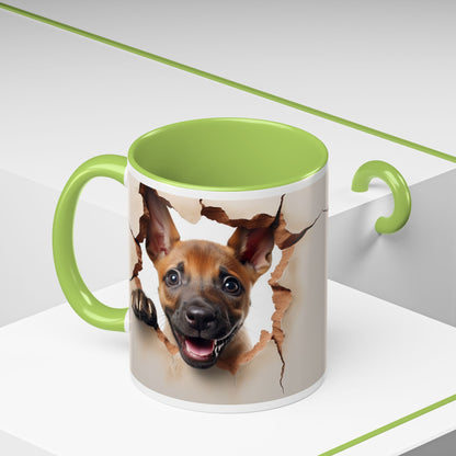 Dog Peeking Through Paper Accent Coffee Mug (11/15oz)