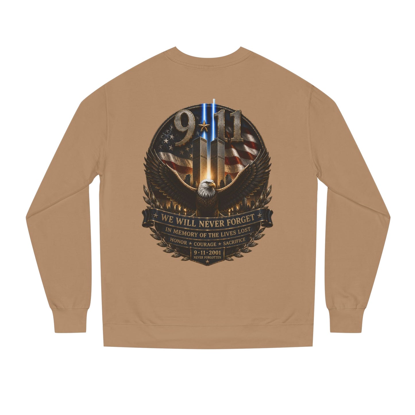 9/11 Memorial Sweatshirt — We Will Never Forget Tribute Crewneck