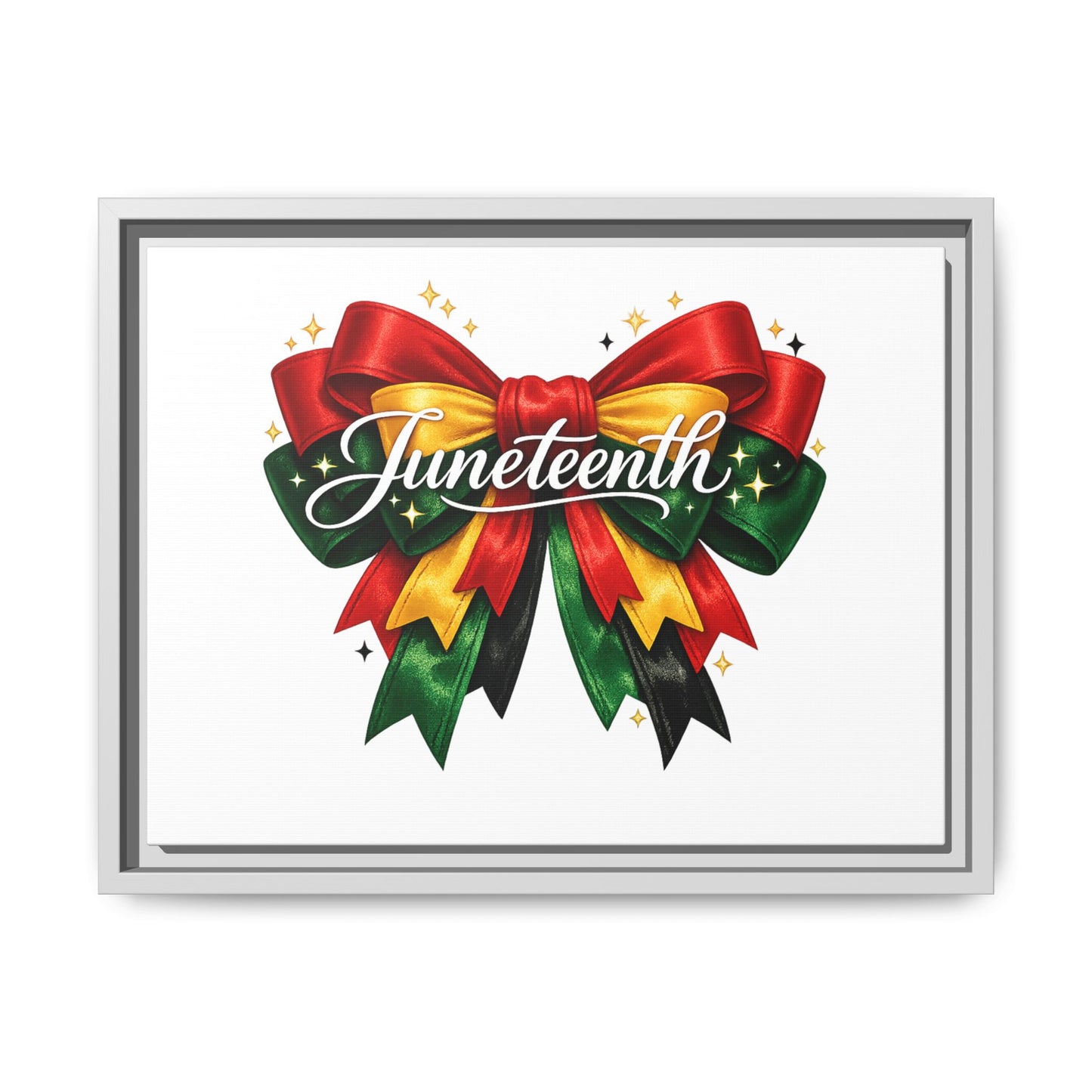 Juneteenth Framed Canvas Print – Festive Red, Green & Gold Ribbon Wall Art