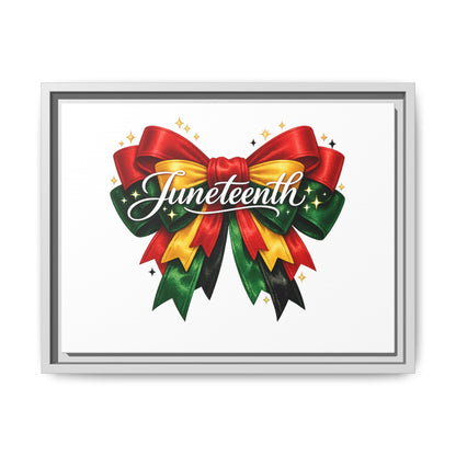 Juneteenth Framed Canvas Print – Festive Red, Green & Gold Ribbon Wall Art