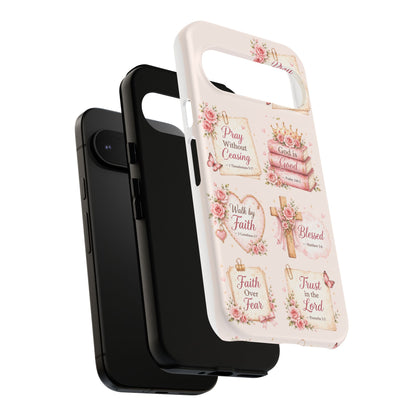 Christian Floral Phone Case — "Pray Without Ceasing" Faith Cross Design