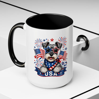 Patriotic Schnauzer Coffee Mug – USA Flag, Fireworks Accent Mug (11/15oz)