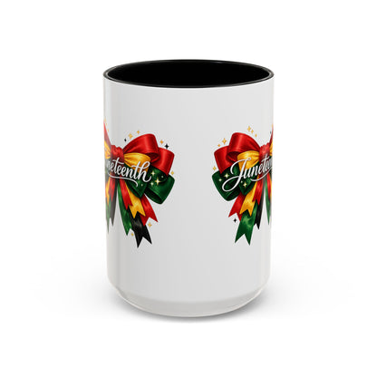 Juneteenth Ribbon Coffee Mug — Black/Red/Green Celebration Accent Mug