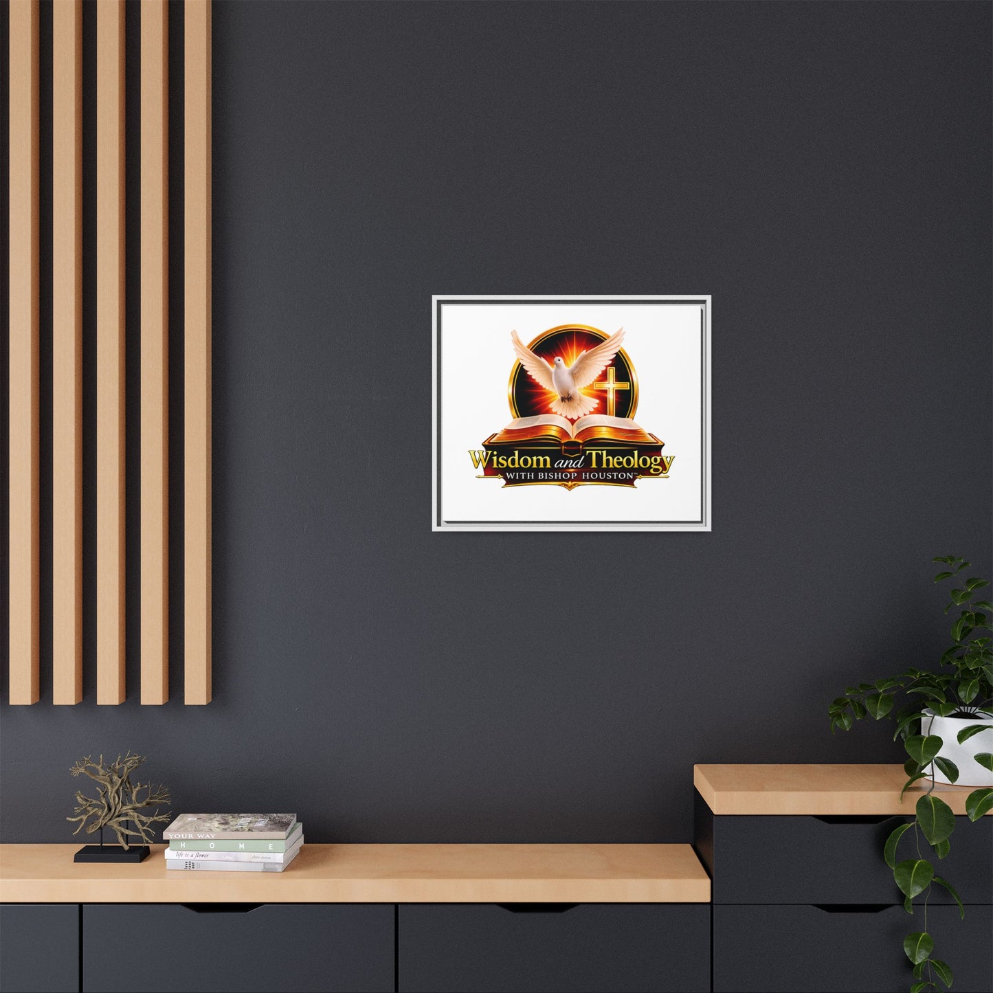 Framed Canvas Print — "Wisdom and Theology" Dove & Bible Wall Art