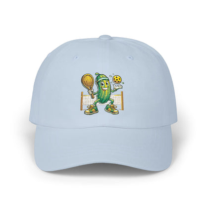 Pickleball Pickle Dad Cap — Retro Pickle Character Embroidered Baseball Hat