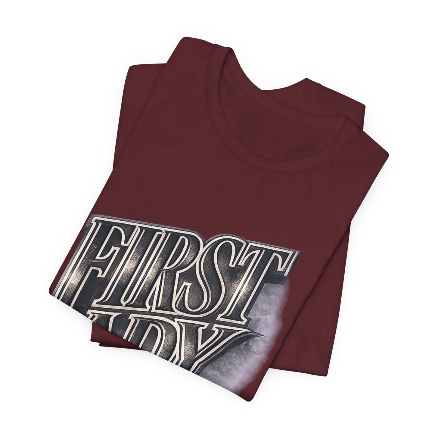 First Lady Graphic Tee — Retro Metallic Script Short Sleeve Shirt