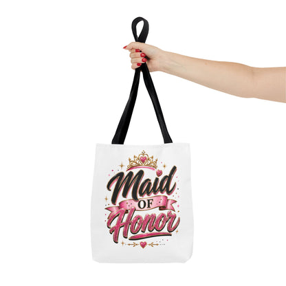 Maid of Honor Tote Bag — Pink Crown Bridal Party Tote for Weddings & Bachelorette