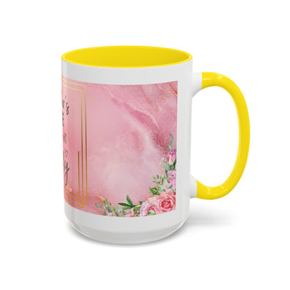 Mother’s Love Accent Coffee Mug — “A Mother's Love is the Heart of the Family” (Pink Floral, 11/15oz)
