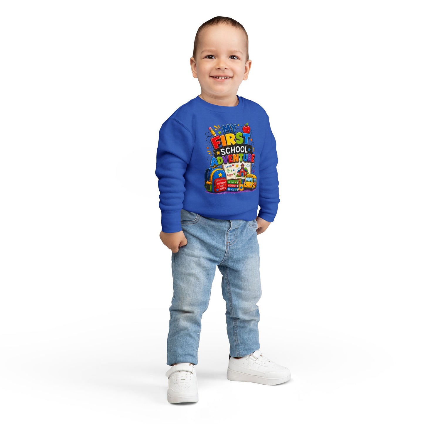 Toddler Sweatshirt — "My First School Adventure" Back-to-School Kids Sweatshirt