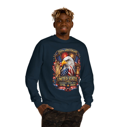 250th Anniversary United States Crewneck Sweatshirt — Eagle & American Flag 1776–2026
