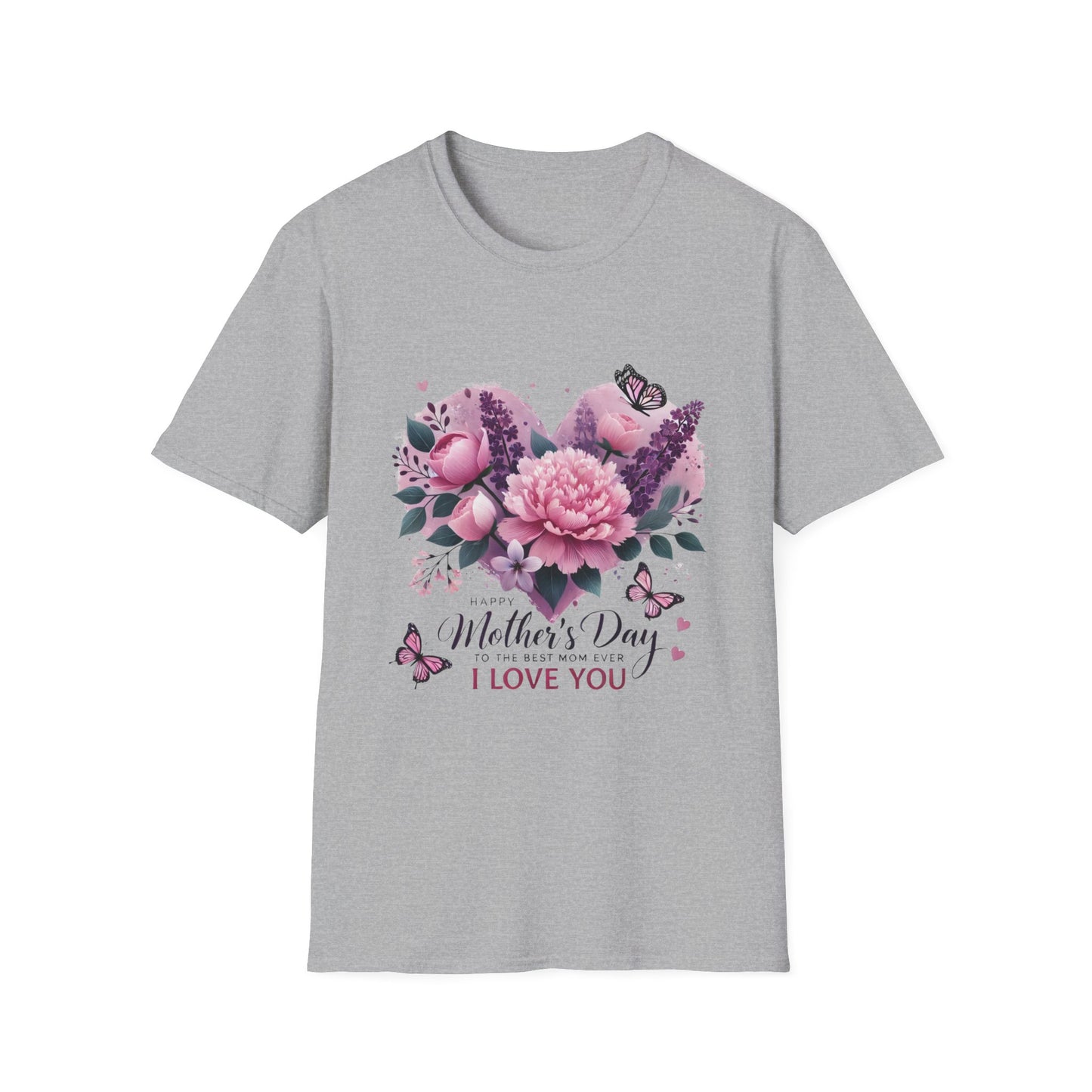 Mother's Day Floral T-Shirt — "Mother's Day I Love You" Heart Bouquet