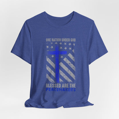 Blessed Are the Peacemakers T‑Shirt — Thin Blue Line Cross, "One Nation Under God" Patriotic Police Tee