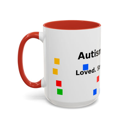 Autism Warrior Accent Coffee Mug – Bold Puzzle Pieces, Proud. Strong. Unique. (11/15oz)