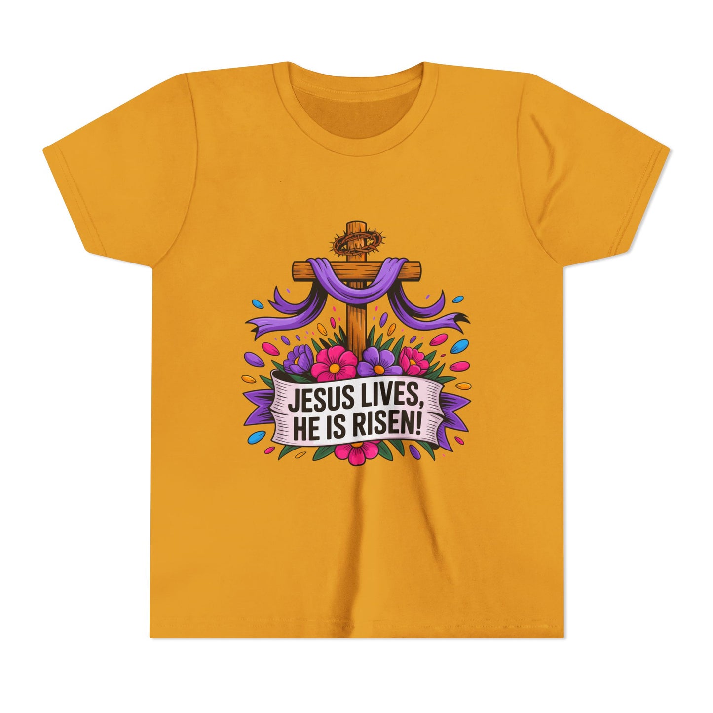 Youth Tee — "Jesus Lives, He Is Risen!" Easter Christian Tee