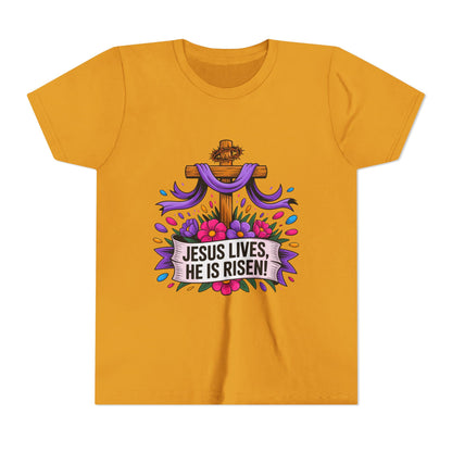 Youth Tee — "Jesus Lives, He Is Risen!" Easter Christian Tee