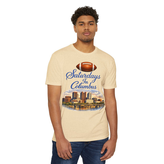 Saturdays in Columbus Football T-Shirt — City Skyline Game Day Tee