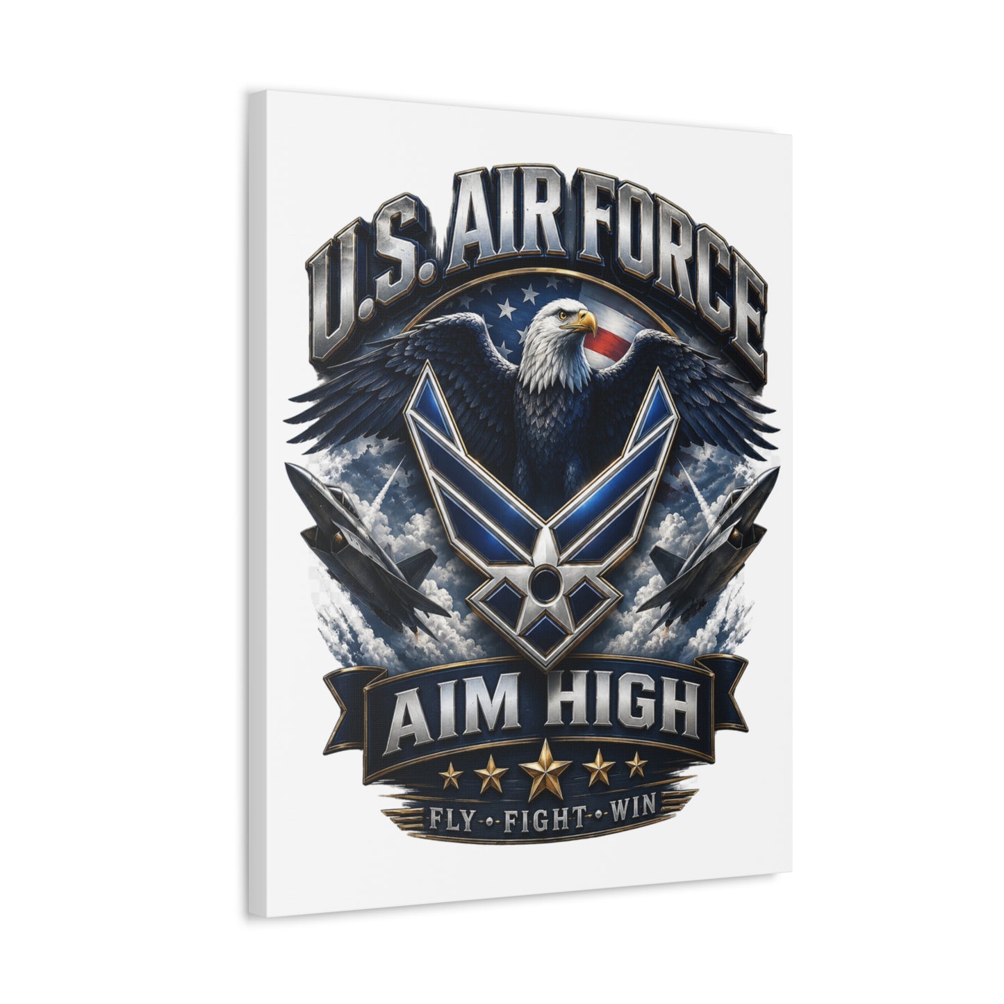 U.S. Air Force Aim High Stretched Canvas – Patriotic Eagle Military Wall Art