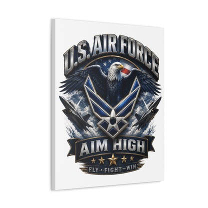 U.S. Air Force Aim High Stretched Canvas – Patriotic Eagle Military Wall Art