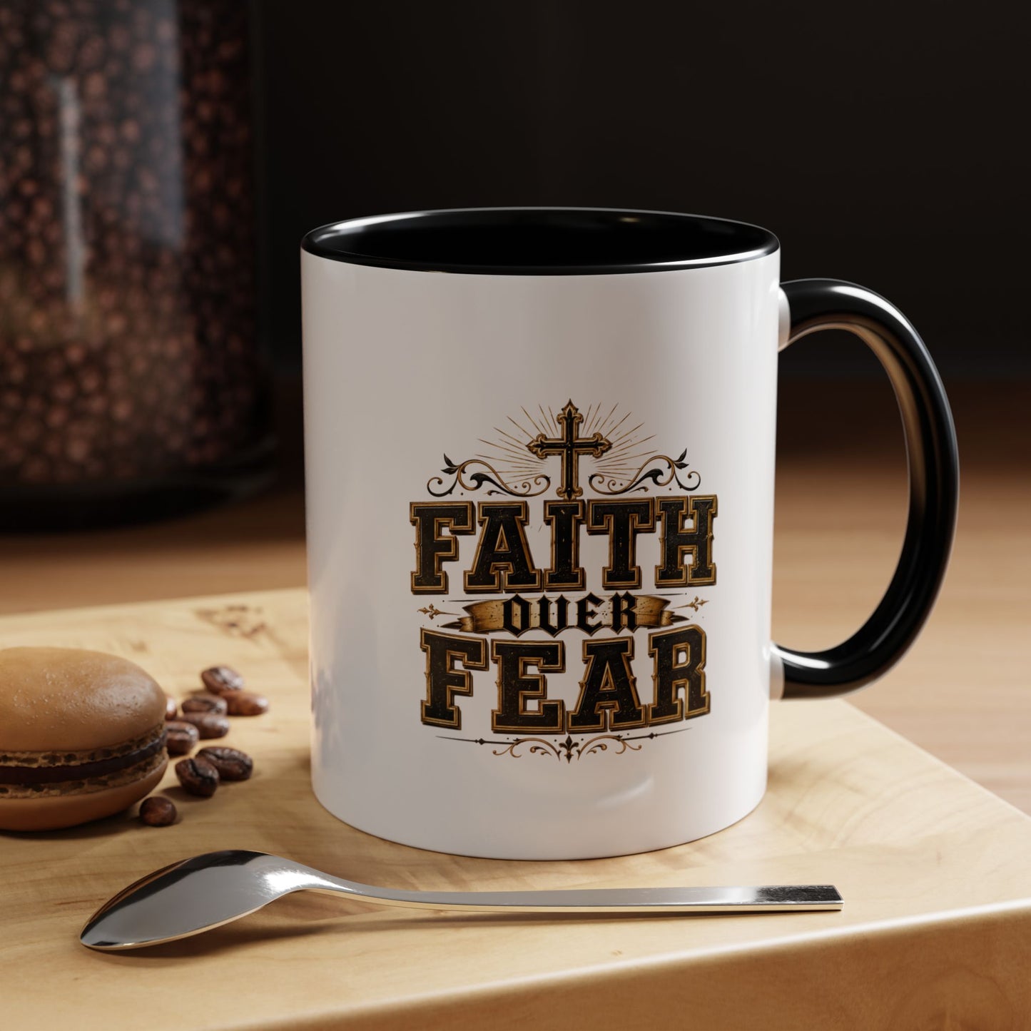 Faith Over Fear Accent Coffee Mug - Inspirational Christian Coffee Cup (11/15oz)