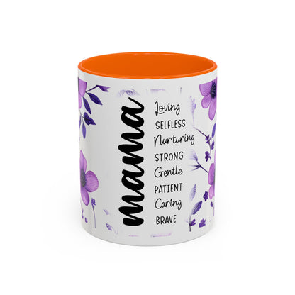 Mama Floral Coffee Mug — "Mama" Traits Listing (Loving, Selfless, Nurturing) — 11/15oz