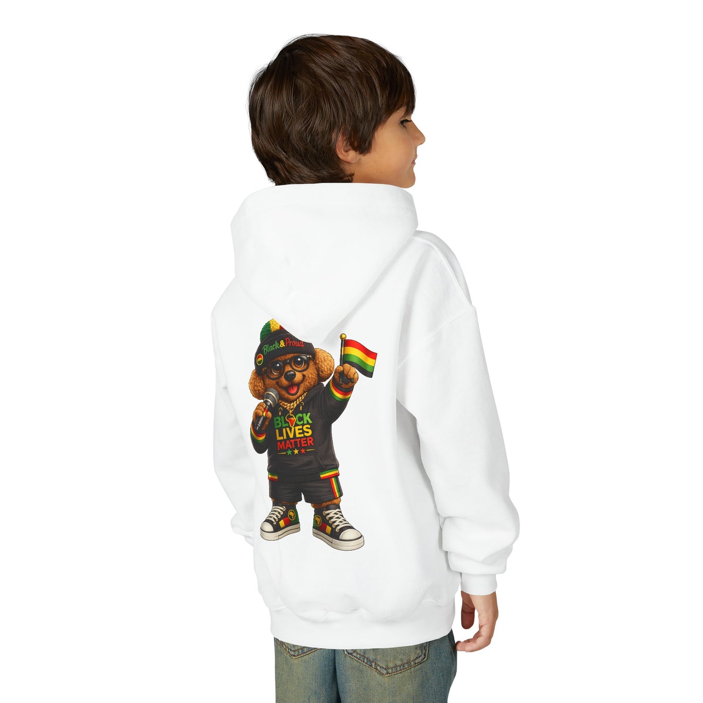 Youth Hoodie — Black Lives Matter Rasta Bear Kids Pullover