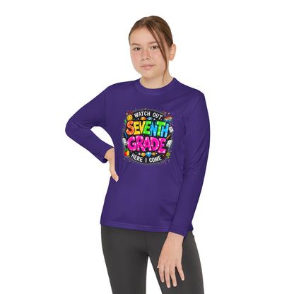Seventh Grade Youth Long Sleeve Tee — "Watch Out Seventh Grade Here I Come" Back-to-School Shirt