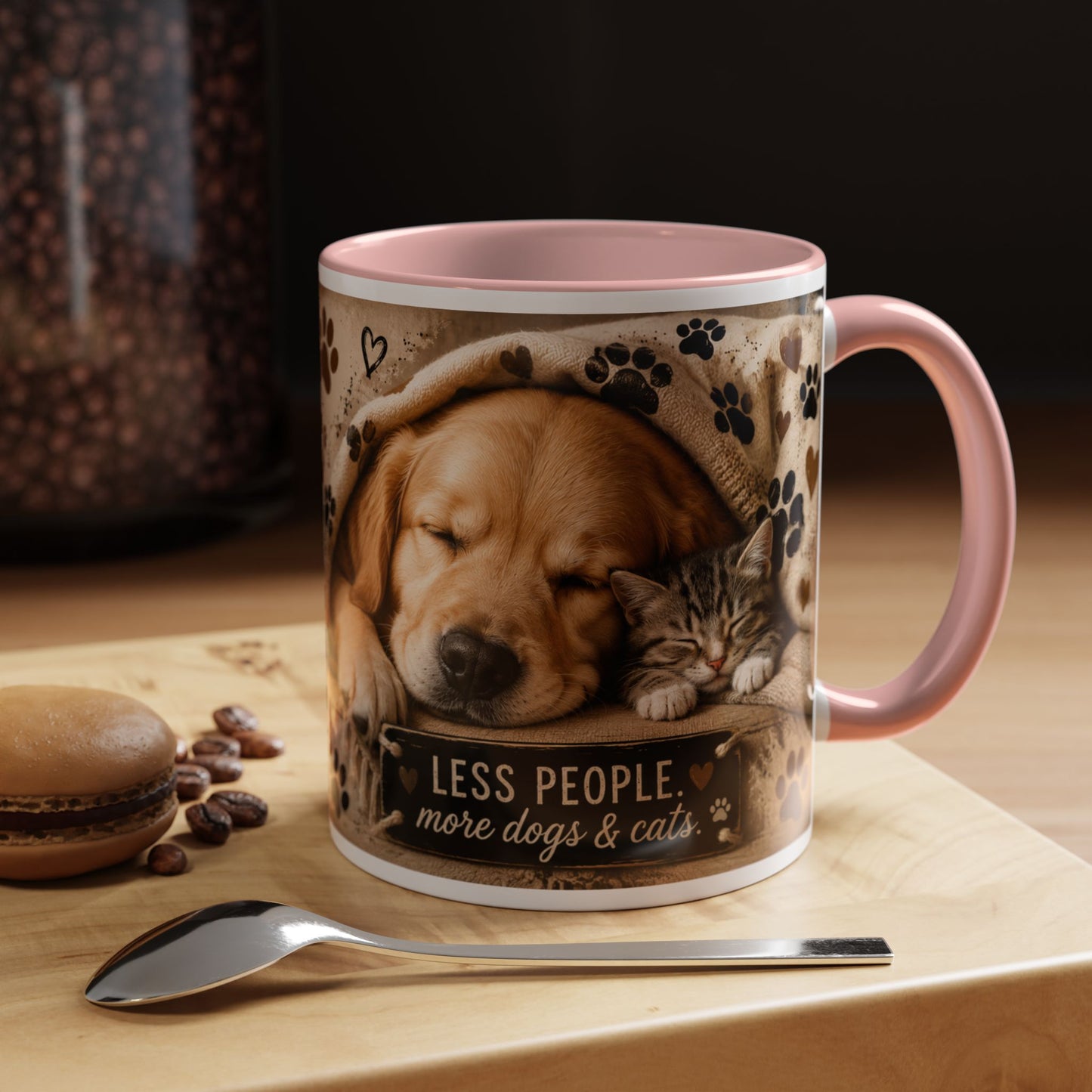 Dog & Cat Coffee Mug - "Less People, More Dogs & Cats" Accent Ceramic Mug