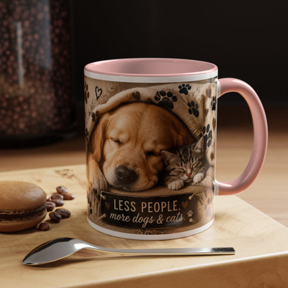 Dog & Cat Coffee Mug - "Less People, More Dogs & Cats" Accent Ceramic Mug