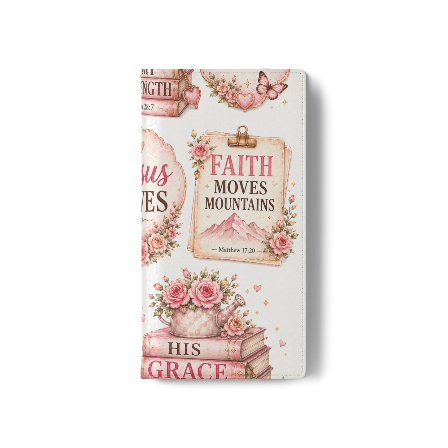Christian Floral Phone Flip Case — "Jesus Saves" & Inspirational Scripture Wallet Cover
