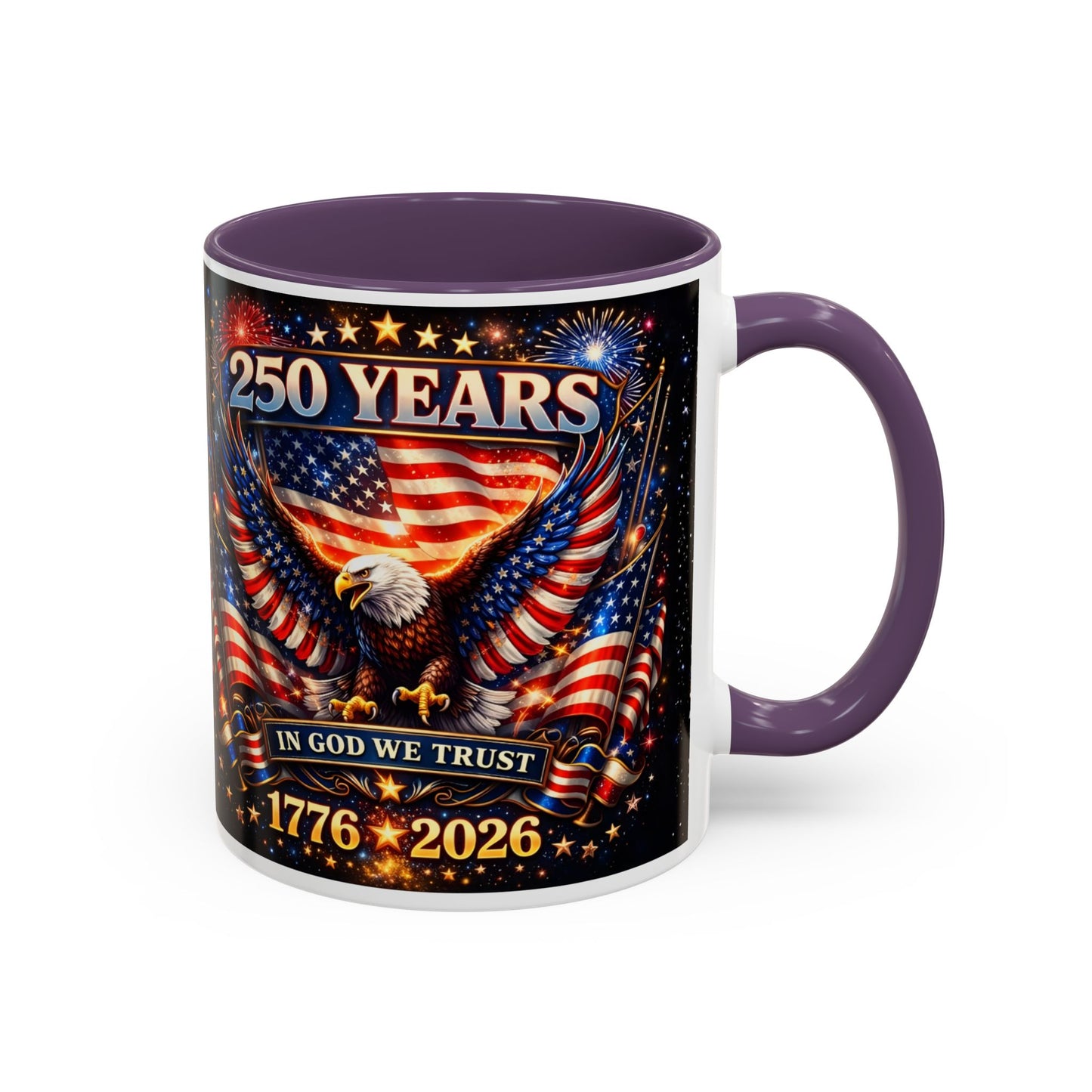 250 Years Patriotic Coffee Mug — In God We Trust 1776–2026