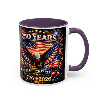 250 Years 1776–2026 Eagle American Flag Accent Coffee Mug — Patriotic Independence Day Gift (11/15oz)