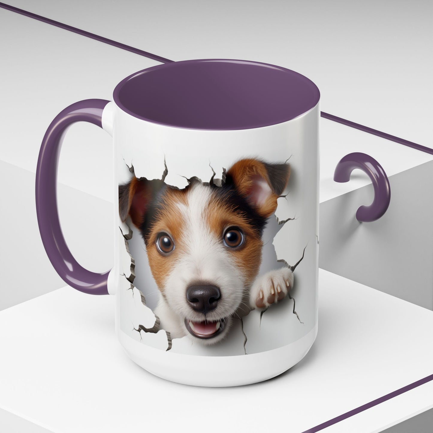 Jack Russell Puppy Peek Accent Coffee Mug – Cute Dog Rupture Design (11/15oz)
