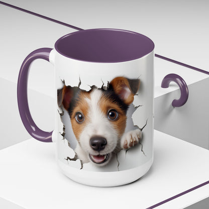 Jack Russell Puppy Peek Accent Coffee Mug – Cute Dog Rupture Design (11/15oz)