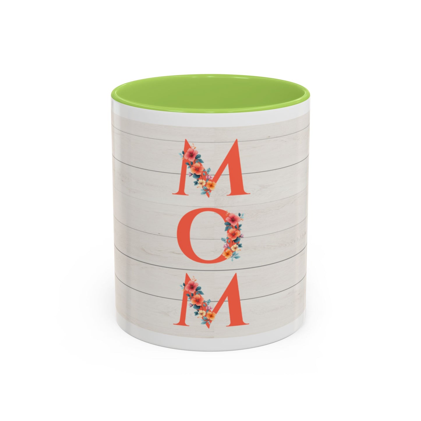 MOM Floral Accent Coffee Mug – Rustic Shiplap Mother's Day Gift (11/15 oz)