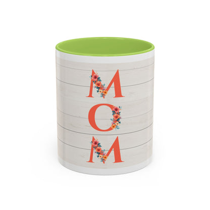 MOM Floral Accent Coffee Mug – Rustic Shiplap Mother's Day Gift (11/15 oz)