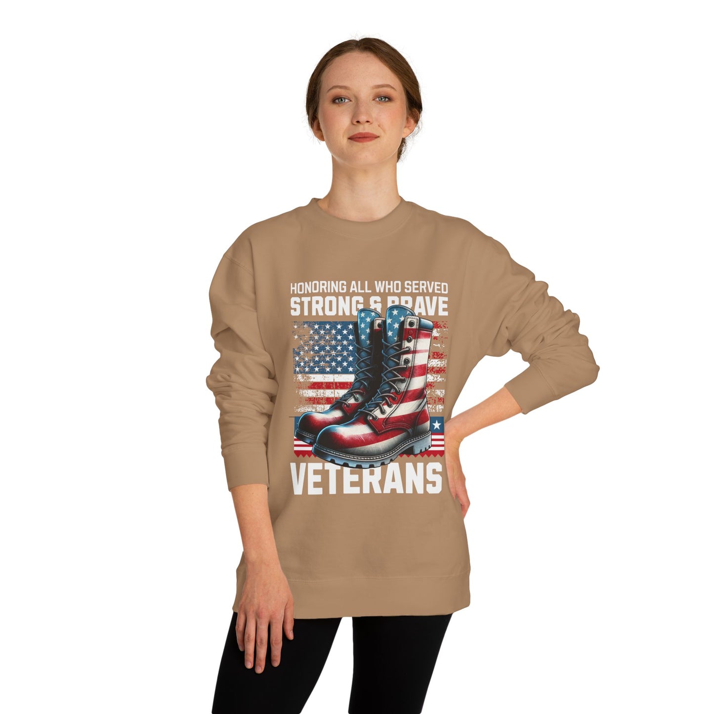 Veterans Tribute Sweatshirt — "Honoring All Who Served" Military Boots & American Flag