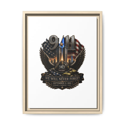 9/11 Memorial Matte Canvas Print — "We Will Never Forget" Framed Tribute